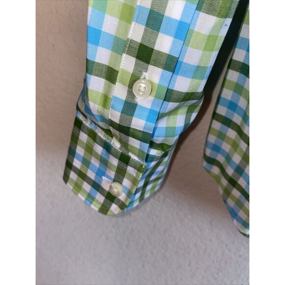 Thomas Dean Men XL Contrast Cuff Plaid Dress Shirt Button Down Green Club Disco - Picture 9 of 9